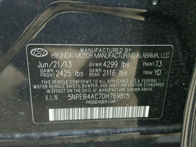 5NPEB4AC7DH769815 - 2013 HYUNDAI SONATA GLS BLUE photo 10