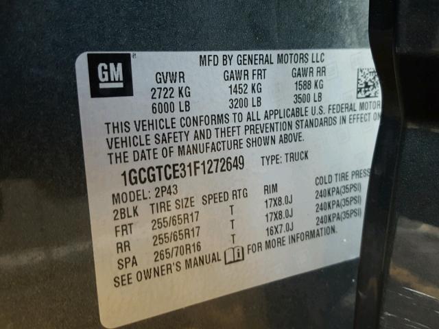 1GCGTCE31F1272649 - 2015 CHEVROLET COLORADO Z GRAY photo 10