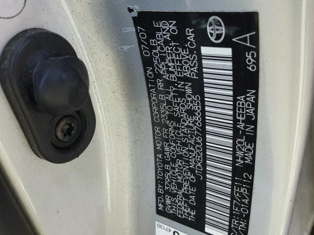 JTDKB20U677686855 - 2007 TOYOTA PRIUS GRAY photo 10