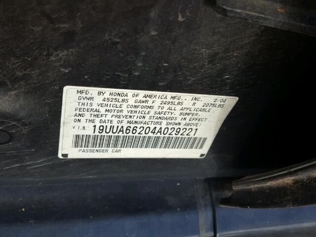 19UUA66204A029221 - 2004 ACURA TL BLACK photo 10