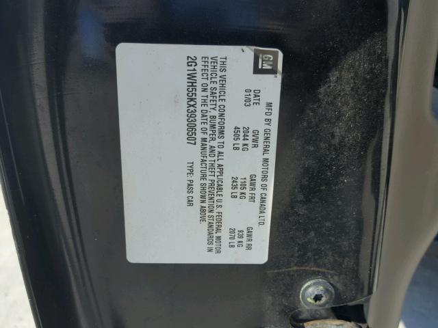 2G1WH55KX39306507 - 2003 CHEVROLET IMPALA LS BLACK photo 10