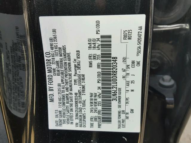 3LN6L2LU0DR820348 - 2013 LINCOLN MKZ HYBRID BLACK photo 10