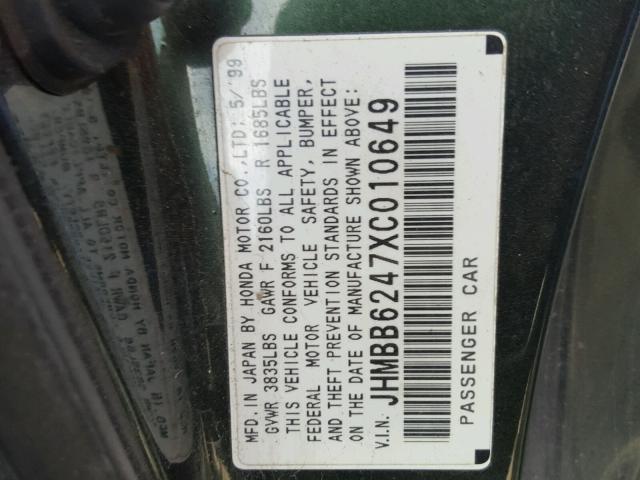 JHMBB6247XC010649 - 1999 HONDA PRELUDE GREEN photo 10