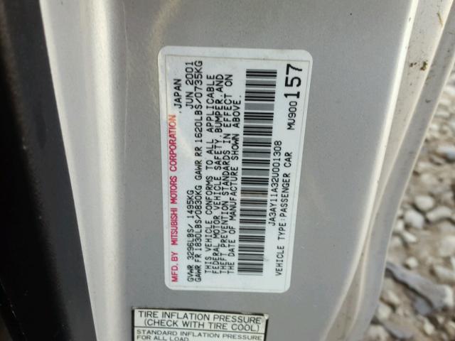 JA3AY11A32U001308 - 2002 MITSUBISHI MIRAGE DE SILVER photo 10