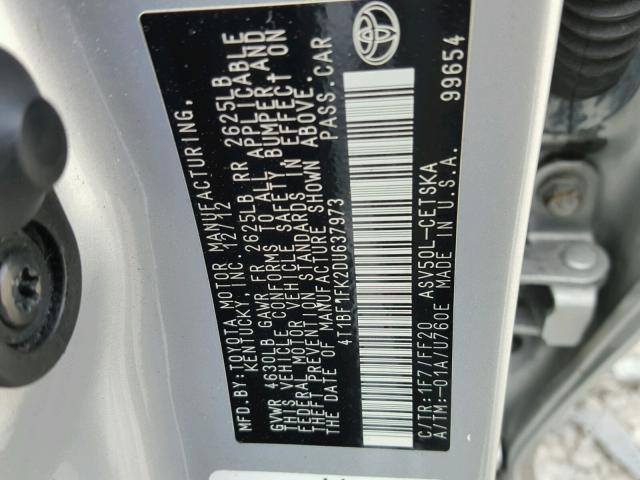 4T1BF1FK2DU637973 - 2013 TOYOTA CAMRY L SILVER photo 10