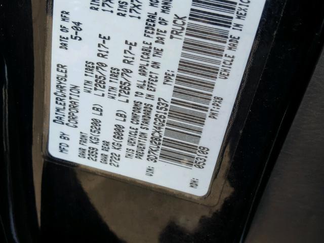 3D7KU28CX4G261537 - 2004 DODGE RAM 2500 S 黑色 照片 10