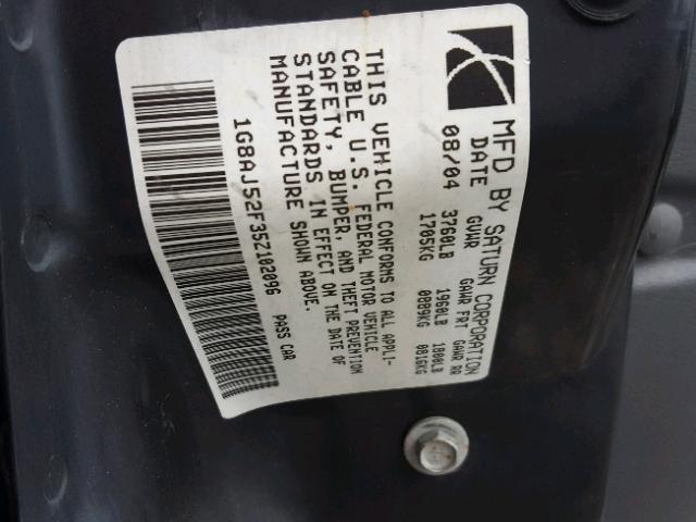 1G8AJ52F35Z102096 - 2005 SATURN ION LEVEL GRAY photo 10