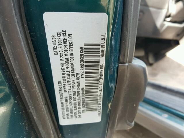 4S3BG6850X7600168 - 1999 SUBARU LEGACY OUT GREEN photo 10