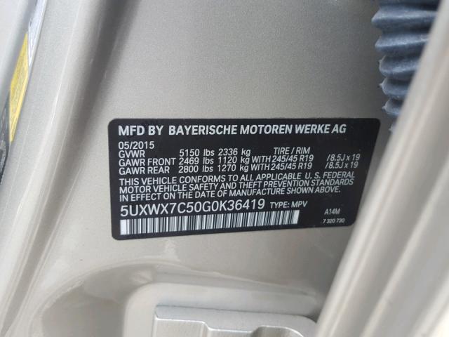 5UXWX7C50G0K36419 - 2016 BMW X3 XDRIVE3 SILVER photo 10