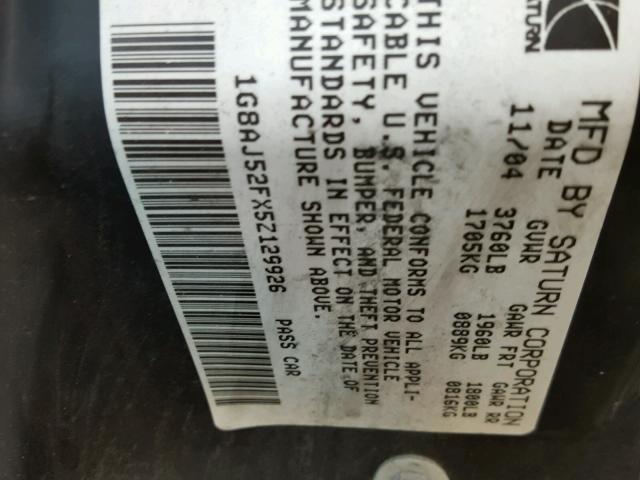 1G8AJ52FX5Z129926 - 2005 SATURN ION LEVEL SILVER photo 10