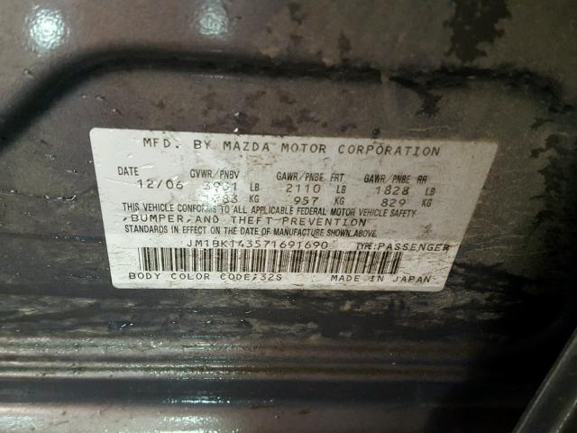 JM1BK143571691690 - 2007 MAZDA 3 HATCHBAC GRAY photo 10