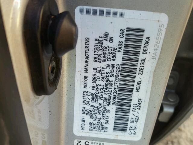 1NXBR32E17Z904222 - 2007 TOYOTA COROLLA CE SILVER photo 10