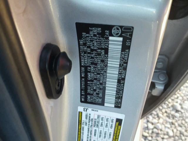 2T1BU40E39C146654 - 2009 TOYOTA COROLLA BA SILVER photo 10