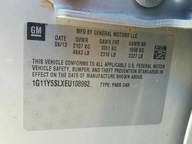 1G11Y5SLXEU108992 - 2014 CHEVROLET IMPALA LS SILVER photo 10