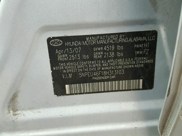 5NPEU46F18H313103 - 2008 HYUNDAI SONATA SE BLUE photo 10