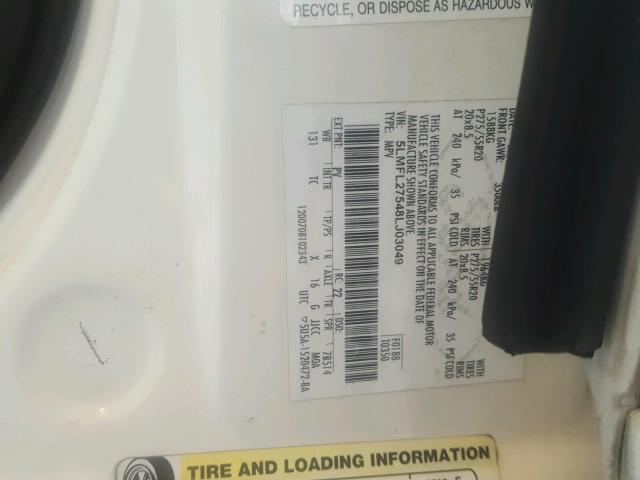 5LMFL27548LJ03049 - 2008 LINCOLN NAVIGATOR თეთრი ფოტო 10