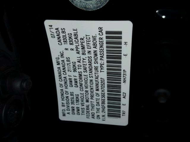 2HGFB6E56EH705207 - 2014 HONDA CIVIC SI BLACK photo 10