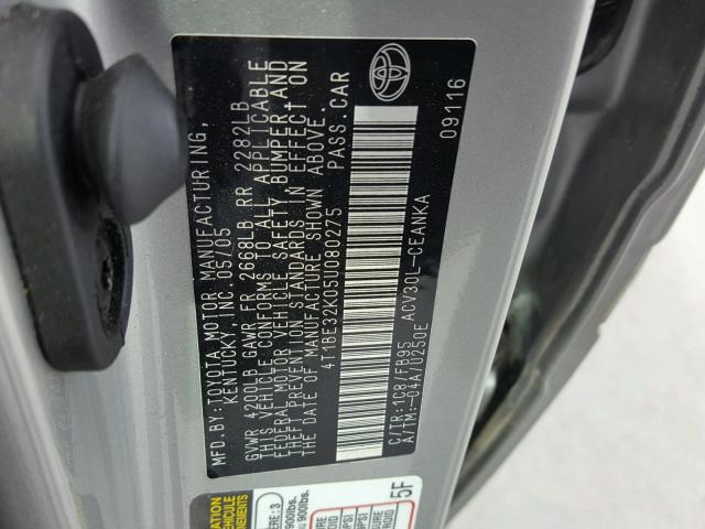 4T1BE32K05U080275 - 2005 TOYOTA CAMRY LE SILVER photo 10