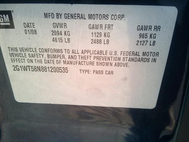 2G1WT58N881200535 - 2008 CHEVROLET IMPALA LT BLUE photo 10