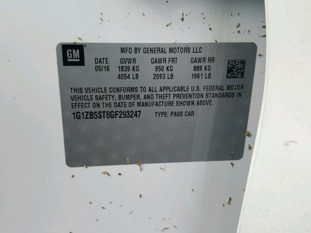 1G1ZB5ST8GF293247 - 2016 CHEVROLET MALIBU LS თეთრი ფოტო 10