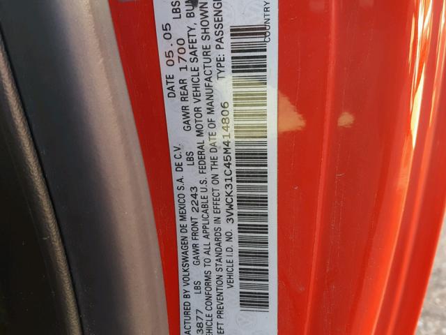 3VWCK31C45M414806 - 2005 VOLKSWAGEN NEW BEETLE წითელი ფოტო 10