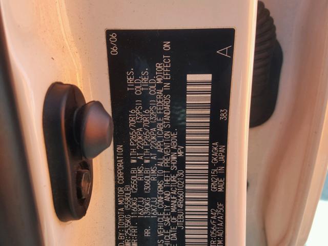 JTEBU14R660102130 - 2006 TOYOTA 4RUNNER SR WHITE photo 10