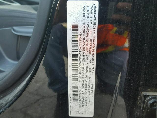 3VW2K7AJ9BM009313 - 2011 VOLKSWAGEN JETTA BASE BLACK photo 10