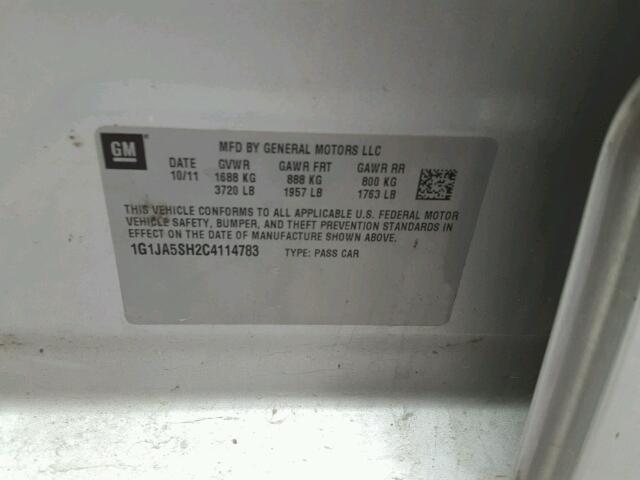 1G1JA5SH2C4114783 - 2012 CHEVROLET SONIC LS Արծաթագույն լուսանկար 10