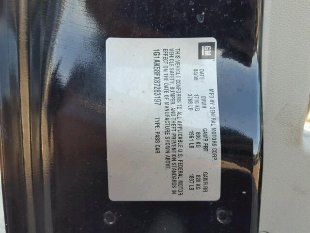 1G1AK58FX87283197 - 2008 CHEVROLET COBALT LS BLACK photo 10