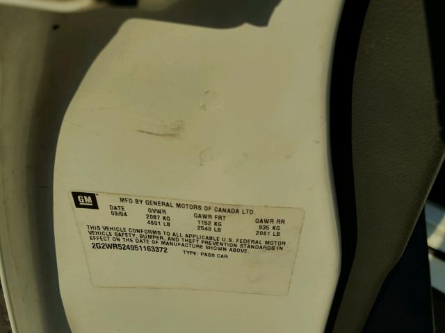 2G2WR524951163372 - 2005 PONTIAC GRAND PRIX თეთრი ფოტო 10