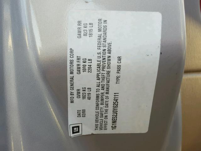 1G1NE52J0Y6254111 - 2000 CHEVROLET MALIBU LS SILVER photo 10