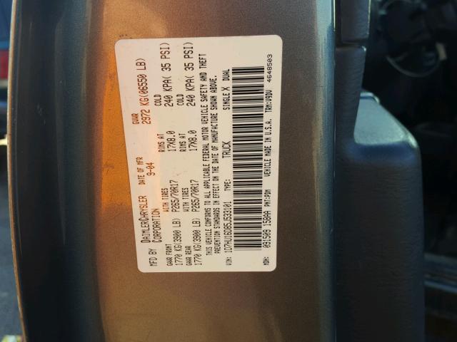 1D7HU16D85J533101 - 2005 DODGE RAM 1500 S GRAY photo 10