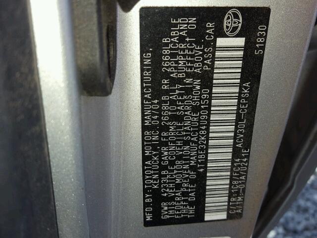 4T1BE32K84U901590 - 2004 TOYOTA CAMRY LE SILVER photo 10