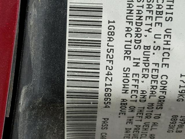 1G8AJ52F24Z168654 - 2004 SATURN ION LEVEL MAROON photo 10