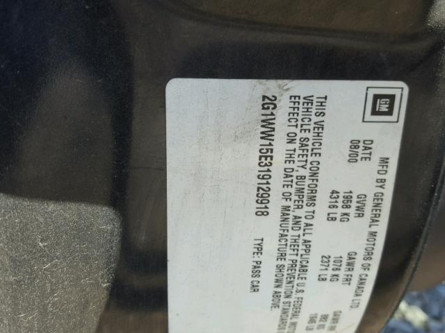 2G1WW15E319129918 - 2001 CHEVROLET MONTE CARL შავი ფოტო 10