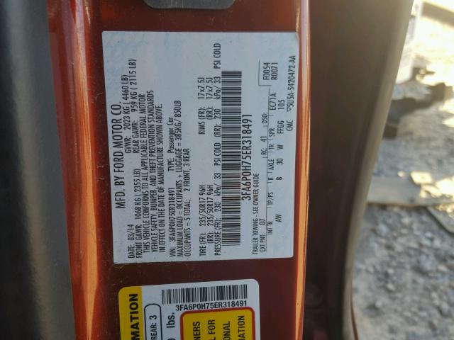 3FA6P0H75ER318491 - 2014 FORD FUSION SE RED photo 10