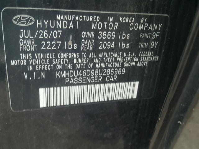 KMHDU46D98U286969 - 2008 HYUNDAI ELANTRA GL BLACK photo 10