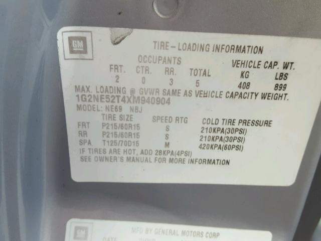 1G2NE52T4XM940904 - 1999 PONTIAC GRAND AM S SILVER photo 10