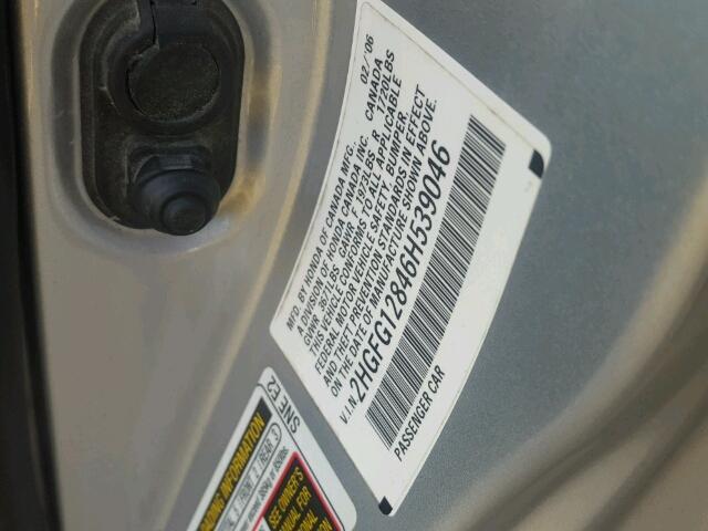 2HGFG12846H539046 - 2006 HONDA CIVIC EX 银色 照片 10