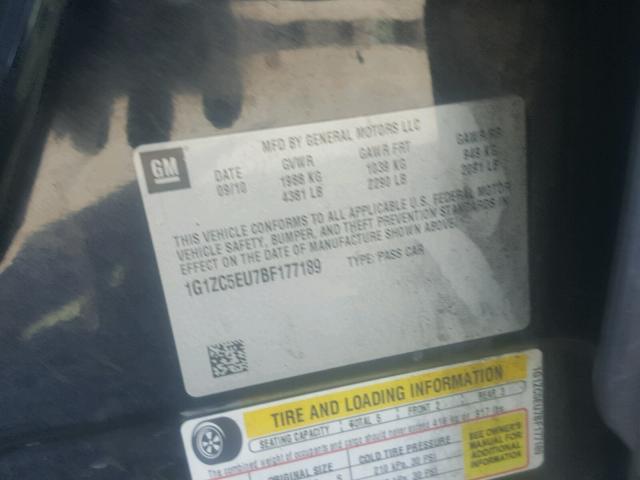 1G1ZC5EU7BF177189 - 2011 CHEVROLET MALIBU 1LT 黑色 照片 10