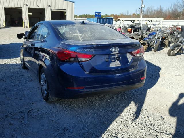 5NPDH4AE3GH740988 - 2016 HYUNDAI ELANTRA SE BLUE photo 3