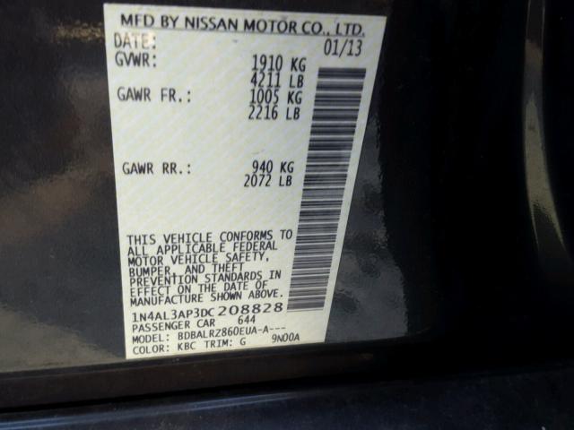 1N4AL3AP3DC208828 - 2013 NISSAN ALTIMA 2.5 CHARCOAL photo 10