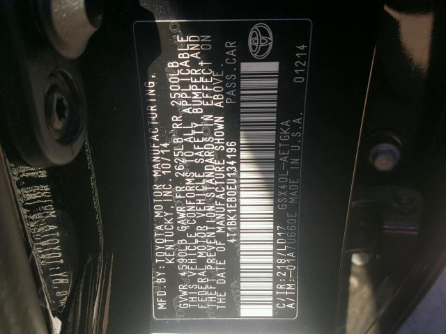 4T1BK1EB0EU134196 - 2014 TOYOTA AVALON BAS Սև լուսանկար 10