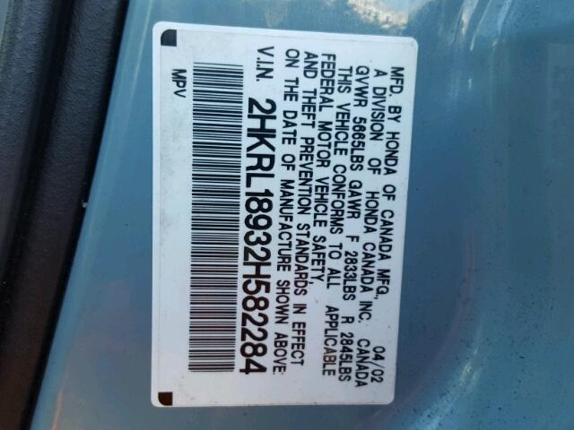 2HKRL18932H582284 - 2002 HONDA ODYSSEY EX SILVER photo 10