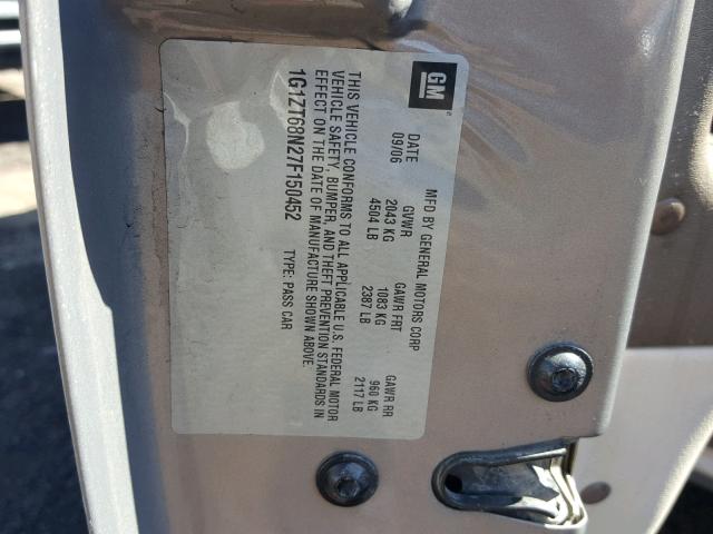 1G1ZT68N27F150452 - 2007 CHEVROLET MALIBU MAX ოქროსფერი ფოტო 10