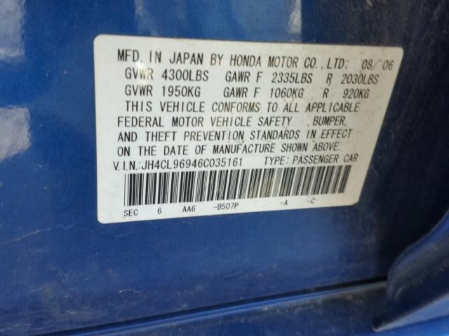JH4CL96946C035161 - 2006 ACURA TSX BLUE photo 10