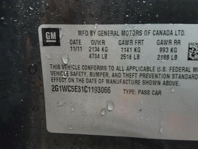 2G1WC5E31C1193066 - 2012 CHEVROLET IMPALA LTZ CHARCOAL photo 10