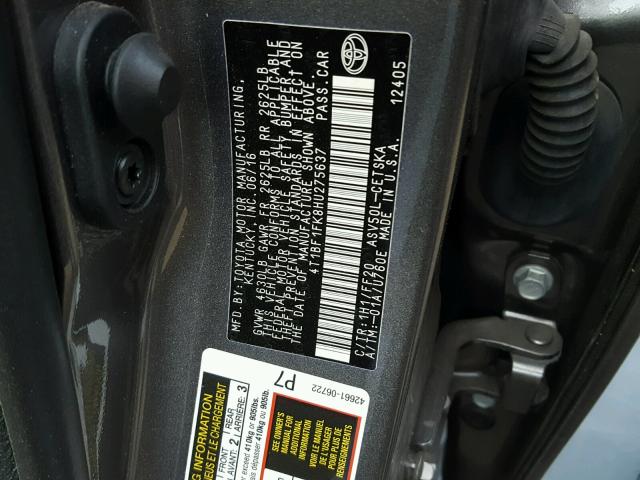 4T1BF1FK8HU275637 - 2017 TOYOTA CAMRY LE GRAY photo 10