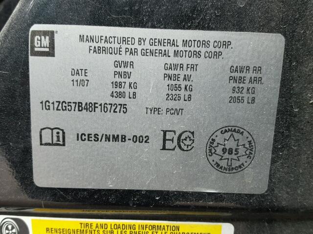 1G1ZG57B48F167275 - 2008 CHEVROLET MALIBU LS BLACK photo 10