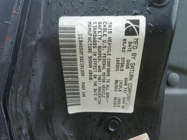 1G8AG52F33Z191339 - 2003 SATURN ION LEVEL BLACK photo 10